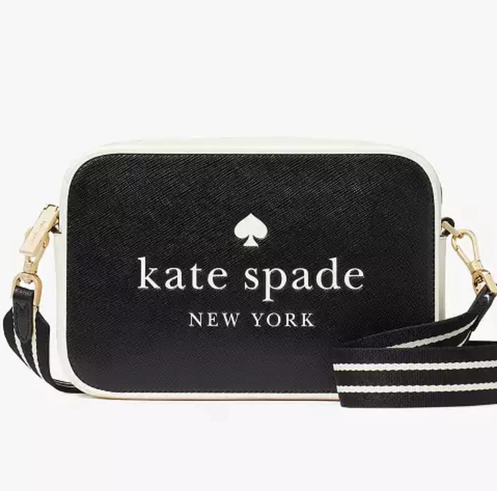 Kate Spade Black White Logo Camera Crossbody Bag Gold Hardware NWT